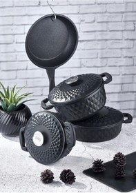 Resim Taç Carabella Döküm 7 Parça Tencere Seti Siyah 