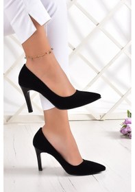 Resim Erkan Saçmacı Gowa Siyah Süet Sivri Burun İnce Topuklu Klasik Stiletto Ayakkabı 