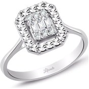 Resim 0.15 Ct. Modern Tasarım Baget Kare Tektaş Yüzük 