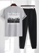 Resim Unisex Los Angles Baskılı 2'li Eşofman Takımı Gri 