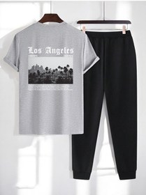 Resim Unisex Los Angles Baskılı 2'li Eşofman Takımı Gri 