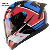 Resim Mts M-801 Thanos Mavi Camlı Güneş Vizörlü Kask Beyaz - Kırmızı - Mavi 