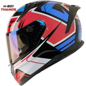 Resim Mts M-801 Thanos Mavi Camlı Güneş Vizörlü Kask Beyaz - Kırmızı - Mavi 