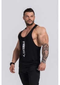 Resim Gymwolves Erkek Spor Atleti Ince Askılı Siyah Stringer Workout Tanktop -Siyah 