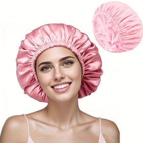 Resim 1 Adet Çift Katmanlı Kaydırmaz Havlu Astarlı Duş Bonesi - Uzun Saçlar ve Örgüler için Yeniden Kullanılabilir Elastik Bantlı Saç Şapkası, Spa Salonu Kullanımı, Yıkanabilir Pembe Saç Aksesuarları Hediyesi Yaşlı Ebeveynler & Sevdikler İçin, Yumuşak Dokulu, Rahat Oturuş 