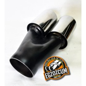 Resim 60 Mm. Krom Düz Eşit (Dual) Çift Çıkışlı Paslanmaz Egzoz Eksoz Ucu 