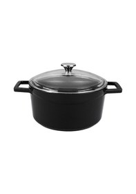 Resim Lava Döküm Yuvarlak Tencere Çap Ø 24cm. Cam Kapaklı. Glaze Metalik Siyah Siyah 