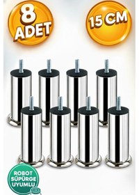 Resim Baza Koltuk Kanepe Mobilya Ayağı İnce Diş Metrik 8mm Krom Metal Ayakları 15cm 8 Adet Metal Krom 