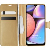 Resim Samsung Galaxy A10s Kılıf Delux Leather Wallet Gold Microsonic
