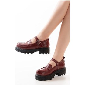 Resim 745-771 Bordo Rugan Kadın Günlük Yüksek Tabanlı Loafer Ayakkabı Beyaz 