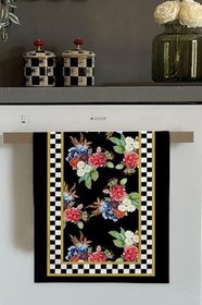 Resim Siyah Çiçek Desenli Fırın Mutfak Havlusu 30X50Cm 