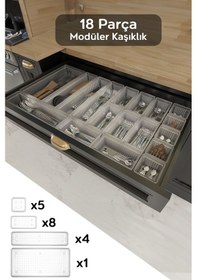 Resim 18'li Modüler Set Kaşıklık Çekmece Içi Düzenleyici Çatal Kaşık Bıçak Düzenleme Organizeri Şeffaf 