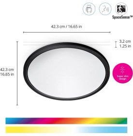 Resim Wiz Superslim 22W Siyah Sıva Üstü Rgb Akıllı LED Yuvarlak Panel Tavan Armatürü 42 cm Çapında 2600 Lumen 