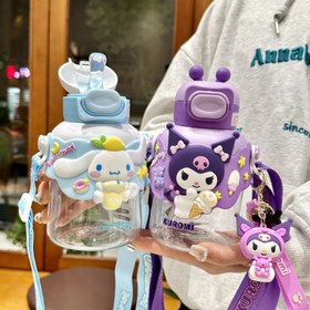 Resim [ Authorized] Sanrio Kuromi Big Belly Water Cup with Straw Tritan Material Plastic Cup High Temperature Resistant Food Grade 