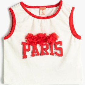 Resim Kız Bebek Crop Atlet Paris Baskılı Çiçek Aplikeli Bisiklet Yaka Pamuklu 