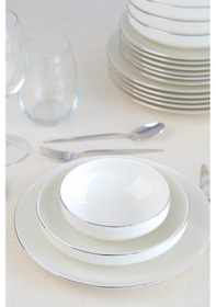 Resim Tabak Evi Sofia Platin Porselen Yemek Takımı 24 Parça 6 Kişilik Beyaz - Gümüş 