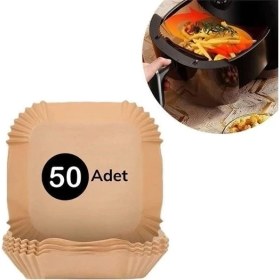 Resim 50 Adet Air Fryer Pişirme Kağıdı Tek Kullanımlık Hava Fritöz Yağ Geçirmez Yapışmaz Kare Tabak Model 