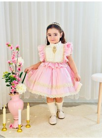 Resim H L Y Karol Tasarım Pembe Krem Vintage Kız Bebek Elbisesi,doğum Günü,fotoğraf Çekim Elbise,0-12 Yaş Uygun Pembe 