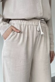Resim Bel Lastikli Tensel Kumaş Tesettür Pantolon Taş TZL-P-00021265 