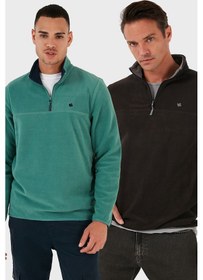 Resim Buratti Slim Fit Anti-Pilling Tüylenme Yapmayan Bato Yaka Şardonlu 2'Li Paket Erkek Polar 5906001S2 Antrasit-Benetton 