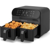 Resim Groove Max Plus Xxl 1800W (4lt+4lt) 8lt Çift Hazneli Smart Airfryer Air Fryer Yağsız Sıcak Hava Fritözü Siyah 