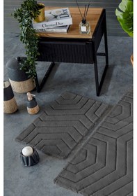 Resim Hcw Plaid Koyu Gri %100 Pamuk Viskon 2 Parça Banyo Paspas Seti Gri 