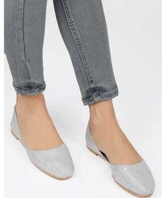 Resim Siyah Simli Şık Günlük Rahat Kadın Babet Ayakkabı Gümüş 