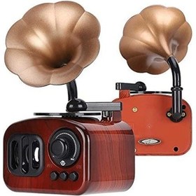 Resim Ahşap Desenli Gramofon Müzik Kutusu Retro Nostaljik Müzik Çalar 