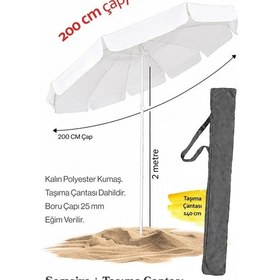 Resim Beyaz Renkli 200 Cm Çap Ve 10 Telli Plaj Şemsiyesi + Şemsiye Kılıfı, Bidonsuz 