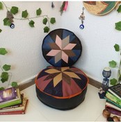 Resim Ottoman Pouffe El Yapımı Hakiki Deri Ev Balkon Bungalov Puf Yer Minderi Ikili 50ve40cm (DOLGULU/HAZIR) 