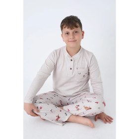 Resim Obje Erkek Çocuk Bisiklet Yaka Pijama Üstü 