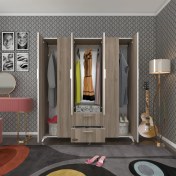 Resim Kenzlife gardırop 6 kapaklı kapılı 2 çekmeceli glayör 168*150*42 crd ayaklı gardolap dolap 