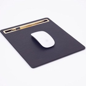 Resim Turgut Office Deri Mousepad Düz Siyah Gold Detaylı 
