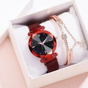Resim Hanyang Kırmızı Lüks Yıldızlı Gökyüzü Paslanmaz Çelik Hasır Bilezik Saatler Kadınlar Için Set Kristal Analog Kuvars Saatı Bayanlar Elbise Saat Hediye (Yurt Dışından) 