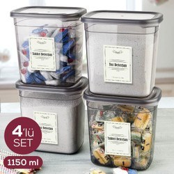 Resim Etiketli 1150 Ml 4lü Peggy Dikdörtgen Deterjan Saklama Kabı Seti Antrasit 