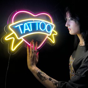 Resim Heart & Banner Tattoo Neon Dekor - 80x45 cm / Like Photo 
