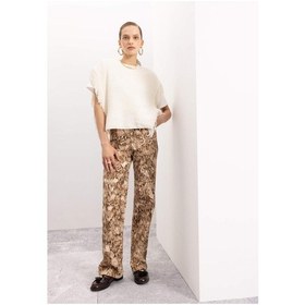 Resim Defacto Straight Fit Gabardin Palazzo Pantolon Yılan Derisi Desenli Yüksek Bel Cepli Uzun D1229AX24SM Bej 