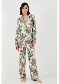 Resim Lela Reguar Fit Yumuşak Dokulu Bayan Pijama Takımı 611Pt288Y Vizon-Yeşil 