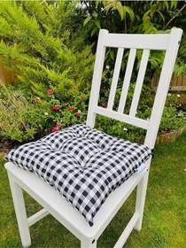 Resim 4lu Ekose Siyah Sandalye Minderi-40x40 Cm Bağcıklı Sandalye Minde 