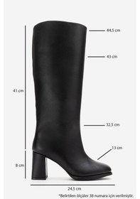 Resim Luvishoes Javen Siyah Cilt Hakiki Deri Kadın Kalın Topuklu Çizme Siyah 