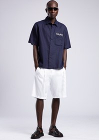 Resim Yazı Detaylı Keten Gömlek 