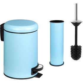 Resim Siliwax Elit İkili Banyo Seti Mavi - Çöp Kovası 3 L + Tuvalet Fırçası 