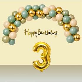 Resim 3 Yaş Retro Gold Kromgold Küfyeşili Kumbeji Balon Happy Birthday Banner Gold Rakam Doğum Günü Süsü Çok Renkli 