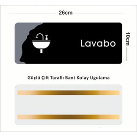 Resim zafrakreklam LAVABO Ofis Departman Kapı İsimliği, Yönlendirme levhası 26X10Cm - SİYAH&FÜME 