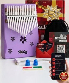 Resim Midex KLX-870 Mor Renk Yüksek Kaliteli Ahşap Kalimba 17 Tuşlu Full Set 