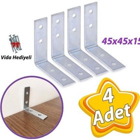Resim 4 Adet Mobilya Eşya Dolap Duvar Sabitleyici Köşe Bağlantı L Demir Gönye Deprem Güvenliği 45x45x15mm 