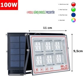 Resim DLS 100 SOLAR 5 MODLU GÜNEŞ ENERJİLİ LED PROJEKTÖR MAVİ YEŞİL KIRMIZI VE RGB RENK AYDINLATMA 