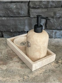 Resim Light Bej Traverten Dikdörtgen Tepsili 3 Lü Set Beyaz 