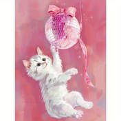 Resim 1 adet DIY 5D Elmas Boyama Seti, Büyük 30x40cm/11.8x15.7İnç, Yuvarlak Akrilik Tam Renkli Pembe Kedi Nakışı, Ev Ofis Dekorasyonu için El Yapımı Sanat Zanaat, Çerçevesiz Hediye 