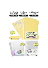 Resim Telli Dosya Plastik A4 10 Lu Poşet Dosya 50 Li A4 Fotokopi Kağıdı 100 Adet 1 Paket Ekonomik Kaliteli Şeffaf Kapak Dosya Bej 